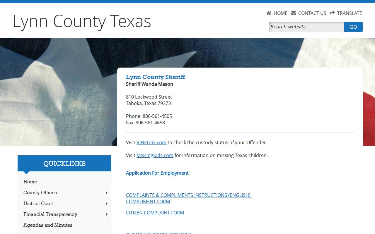 Lynn County arrest lookup through the Sheriff and jail