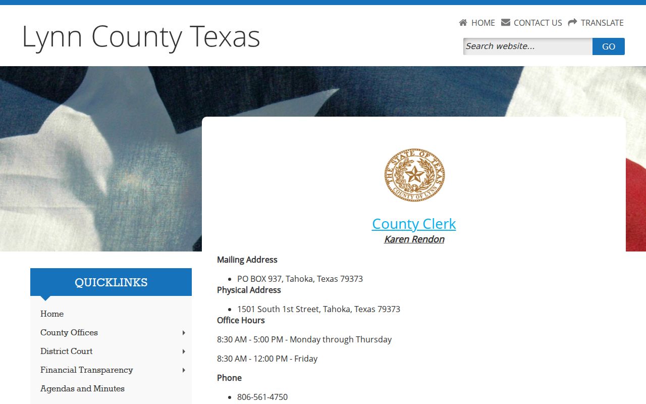 Lynn County criminal misdemeanor court records at the County Clerk