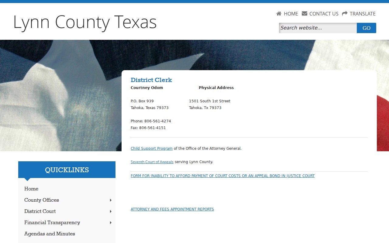 Lynn County criminal court case access at the District Clerk