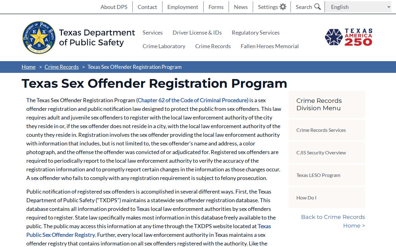 Lynn County sex offender registration program information from Texas DPS