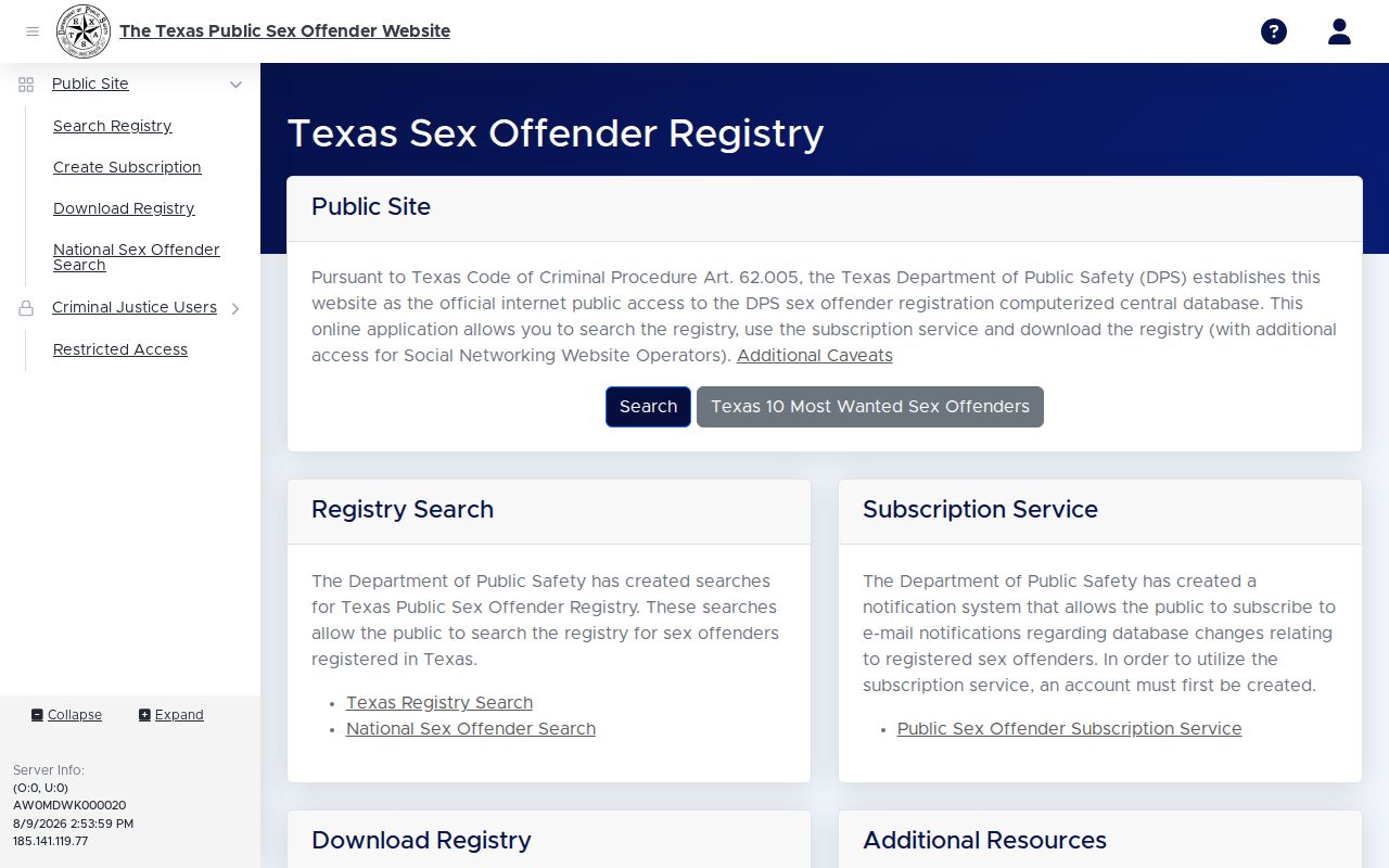 Lynn County sex offender search interface in the Texas registry
