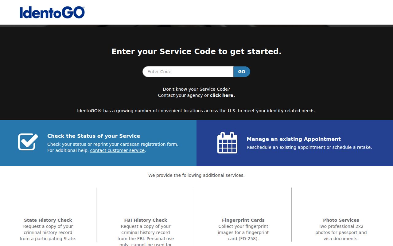 Texas FAST IdentoGO fingerprint appointment interface