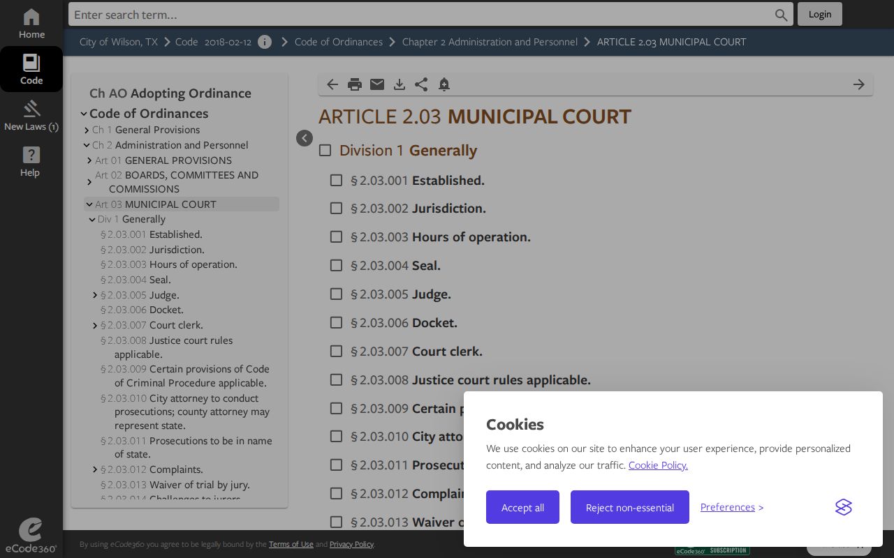 Wilson criminal records municipal code and fine-only court jurisdiction